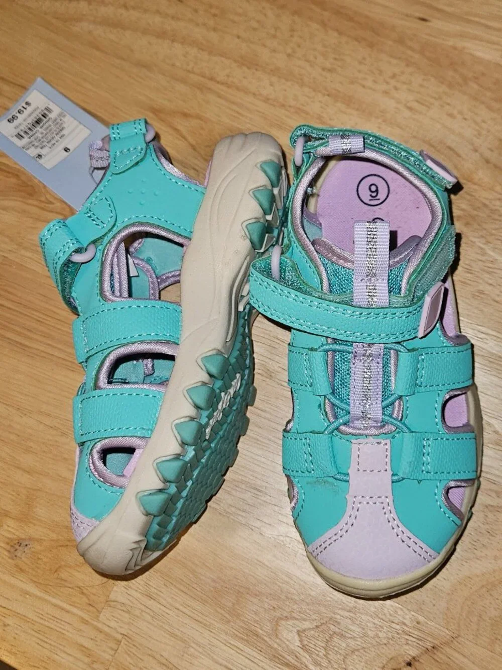 NWT Cat & Jack Girls Kids 9 Purple & Teal Velcro Closed Toe Sandals